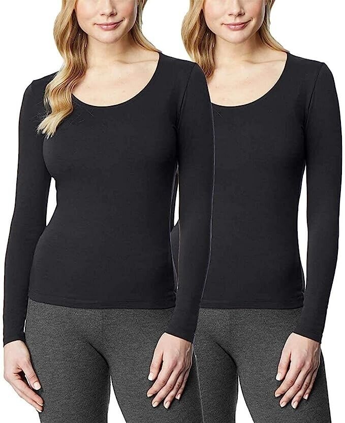 32 Degrees Heat Women's Long Sleeve Scoop Neck T-Shirt 2 PK Black/White & Grey
