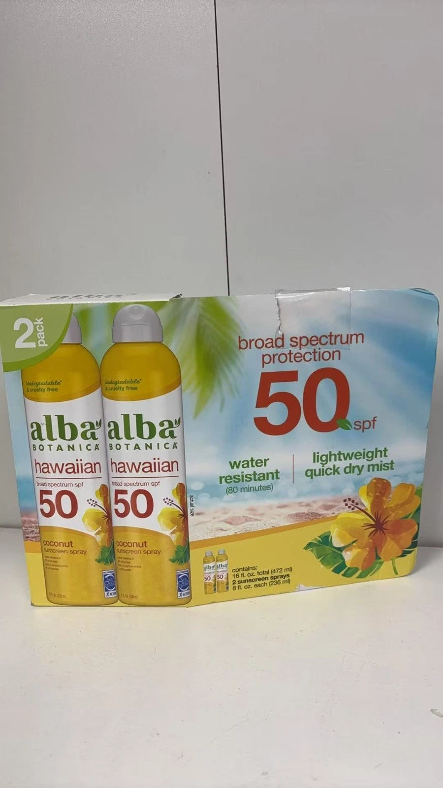 Alba Botanica Hawaiian Coconut Sunscreen Spray SPF 50 - 8 fl oz*2 Pack