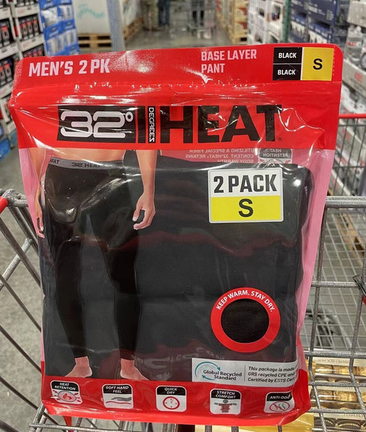 32 Degrees Heat Men's 2-Pack Basic Layer Pant, Black/S-XL