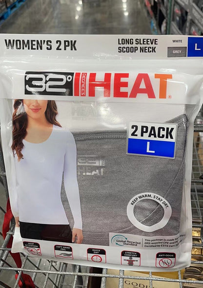 32 Degrees Heat Women's Long Sleeve Scoop Neck T-Shirt 2 PK Black/White&Grey