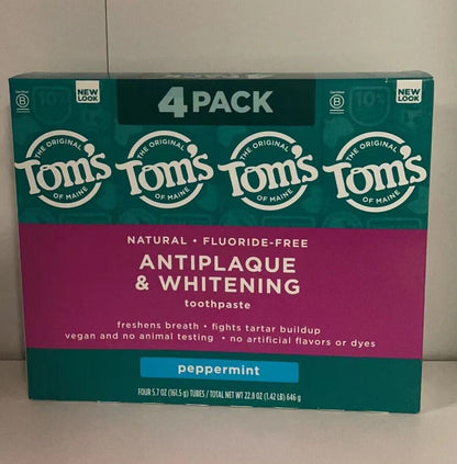 Tom's Of Maine Antiplaque & Whitening Toothpaste-4 Pack (5.7oz each) Peppermint EXP 12/2025