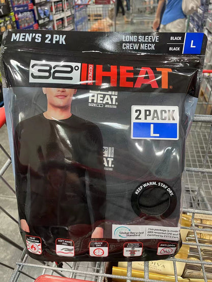 32 Degrees Heat Men's 2 Pack Long Sleeve Crew Neck T-shirt Black/White&Grey