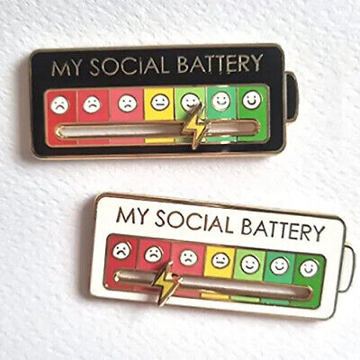 My Social Battery Mood Brooch Pin Funny Interactive Badge Pins Gift-Black/White