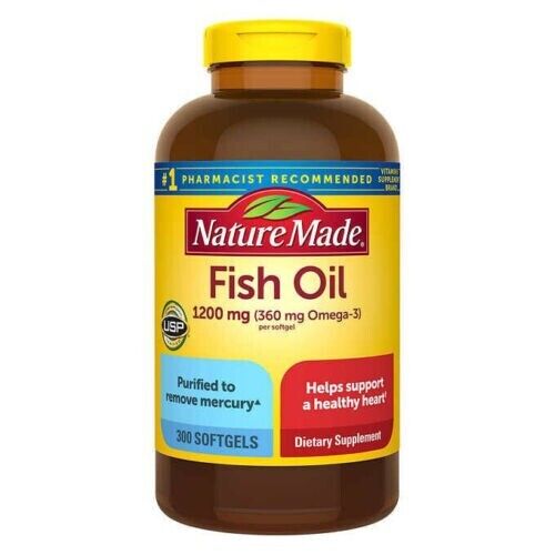 Nature Made Fish Oil 1200 mg （360mg Omega-3）300 Softgels Support a healthy heart