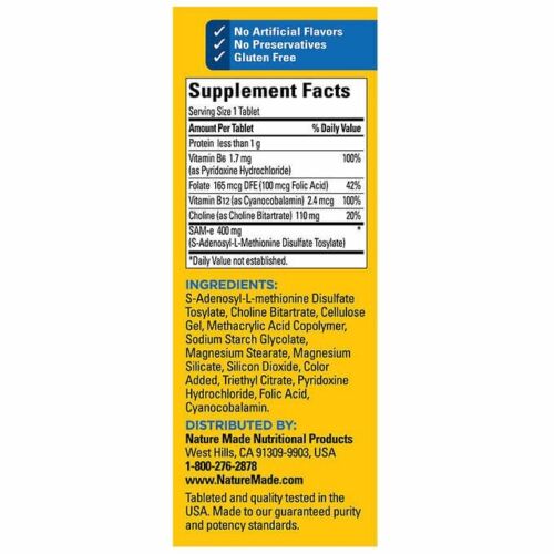 Nature Made SAM-e Advanced 400mg 60 Tablets / Mood+Brain Health Formula