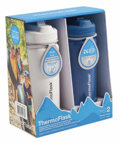 ThermoFlask Double-Wall Vacuum Insulated Stainless Steel Water Bottles-2 Pack
