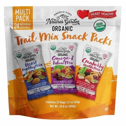 Nature's Garden Organic Trail Mix Snack Packs Multi Pack 24 Bags x1.2oz /34g