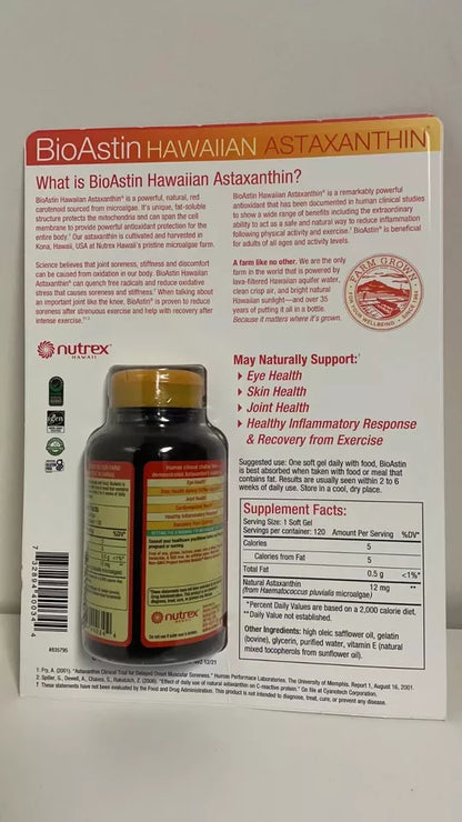 Nutrex BioAstin Hawaiian Astaxanthin 12 mg 120 Soft Gels （Exp. 03/2025）